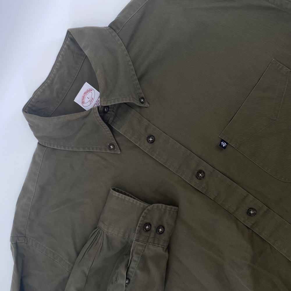 Brooks Brothers 346 Mens Large Olive Green Cotton Twill Button Down Shirt L